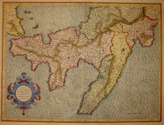 Mercator Gerard (1512-1594) Puglia piana, Terra di Barri, Terra di Otranto, Calabria et Basilicata 1609 Augsburg 
